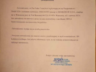 ხელფასის ცნობა და სხვა დოკუმენტის თარგმნა პოლონურიდან ქართულად 